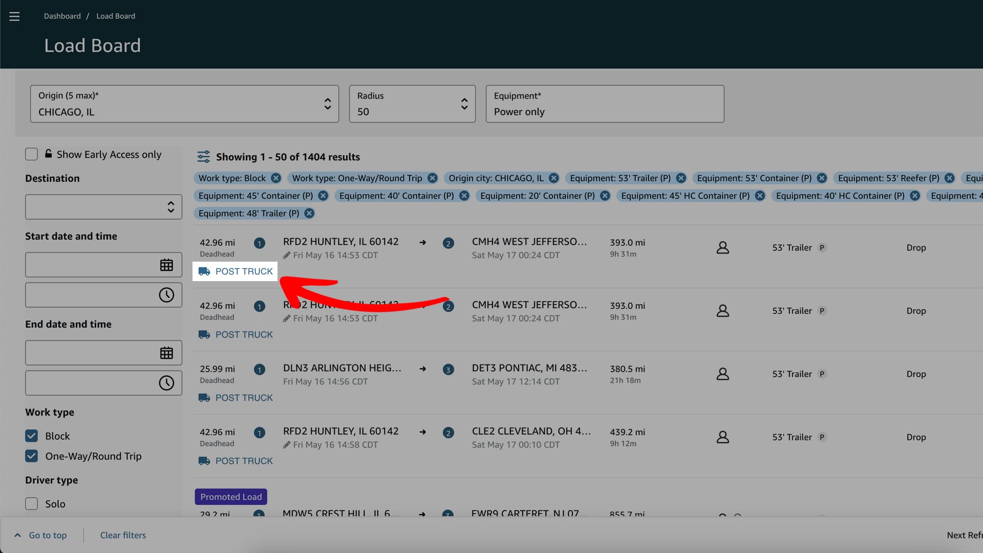 Relay Manager on loadboard - screen 1
